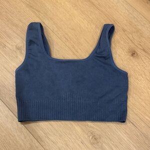 Blue Ribbed Sports Bra